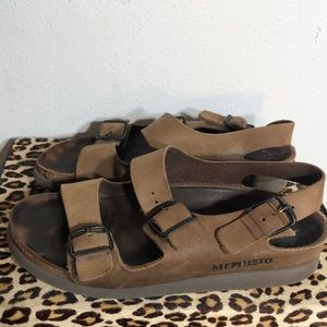 MEPHISTO Leather Cork Bottom Buckle Sandals